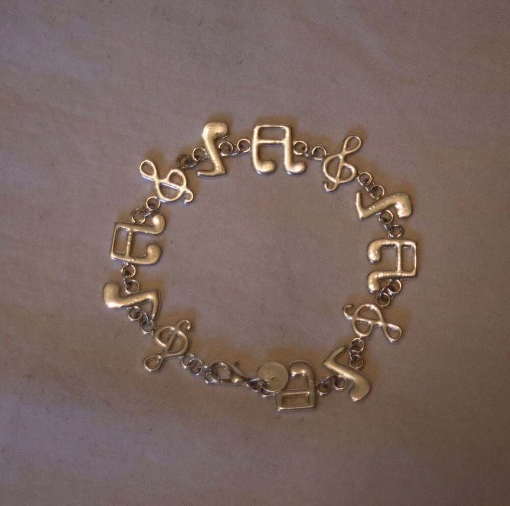 Sterling Silver 925 Musical Note Link Charm Bracelet